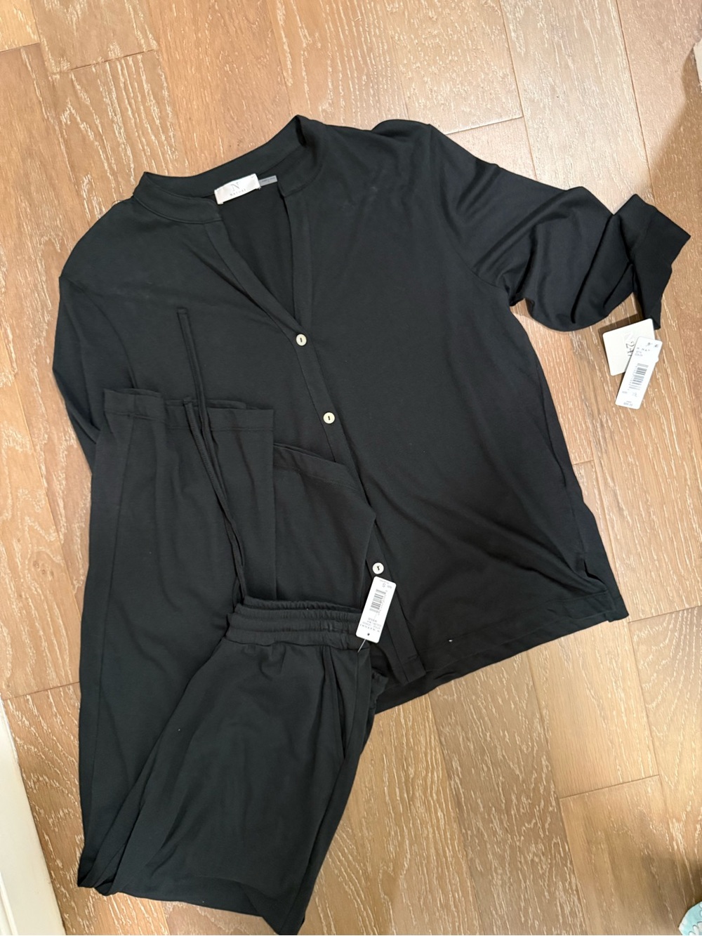 Natori 24 Hours Black Button-Front Lounge Pajama Set